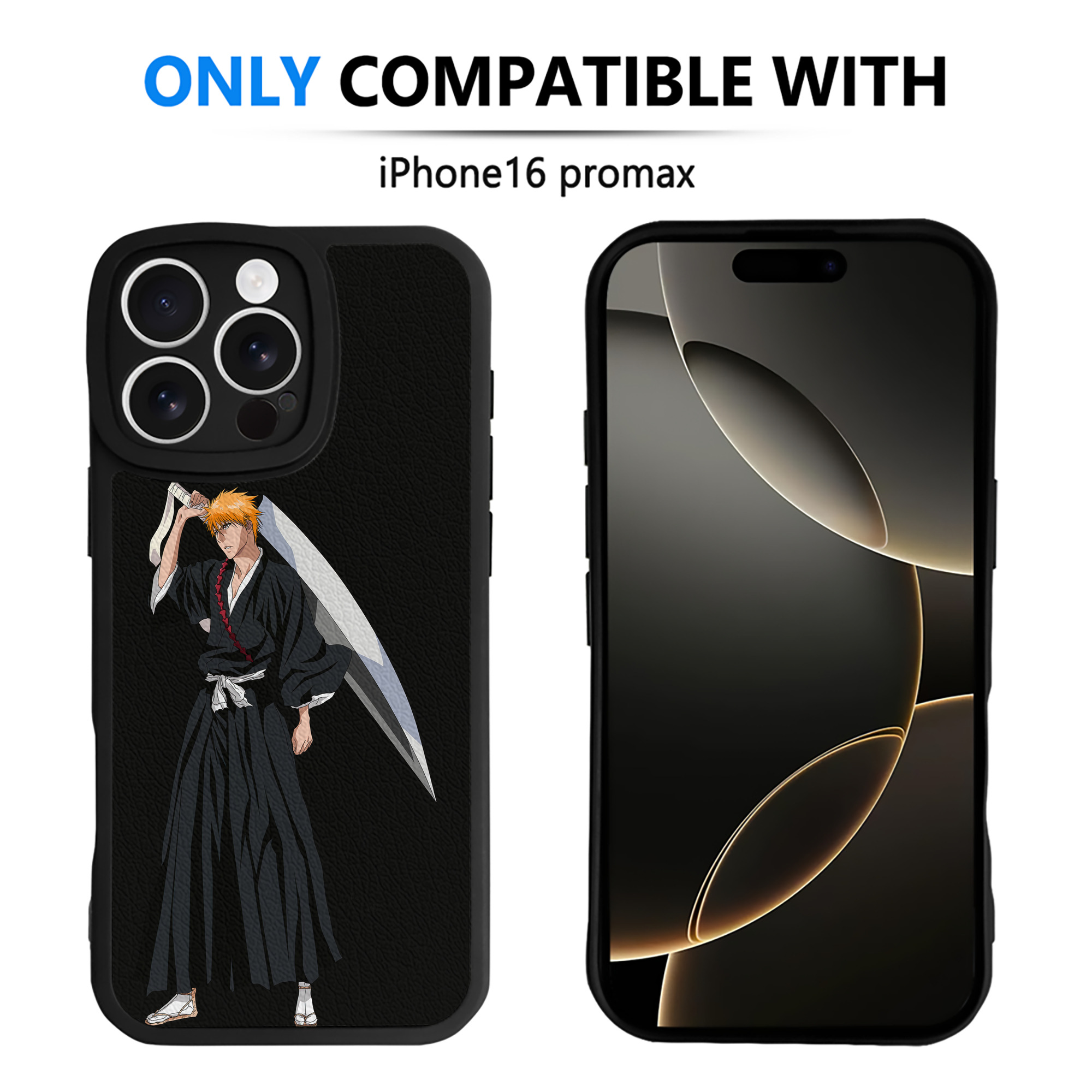 （画像用） ブリーチ 黒崎一護（くろさき いちご）BLEACH Kurosaki Ichigo 【iPhone 16シリーズ対応】シリコンスマホケース（レザー調） 材質：シリコン